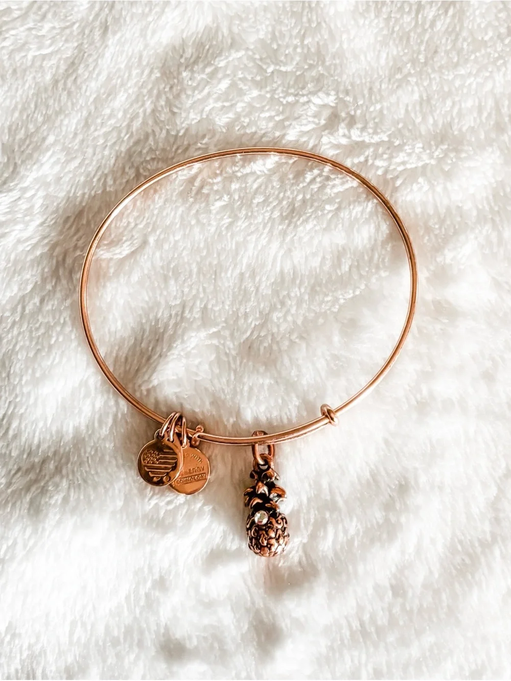 Alex and Ani Pineapple Charm Expandable Bangle Bracelet - Rose Gold
